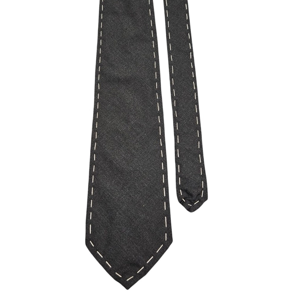 Barton Moda Necktie Mens OS Gray Pure Wool Contrast Stitch Handmade Italy Office